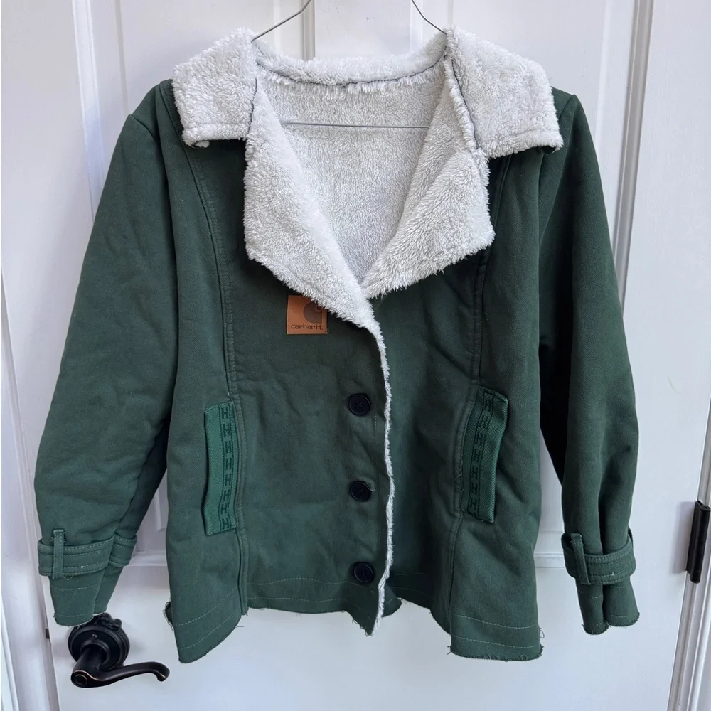 Carhartt Women’s Size Small Green Utility Jacket with Sherpa Lining - Picture 1 of 9